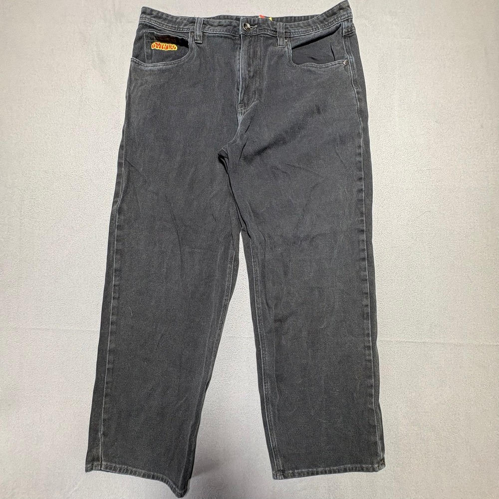 Empyre Loose Fit Skate Jeans Mens 34 Washed Black Wide Leg Denim Streetwear